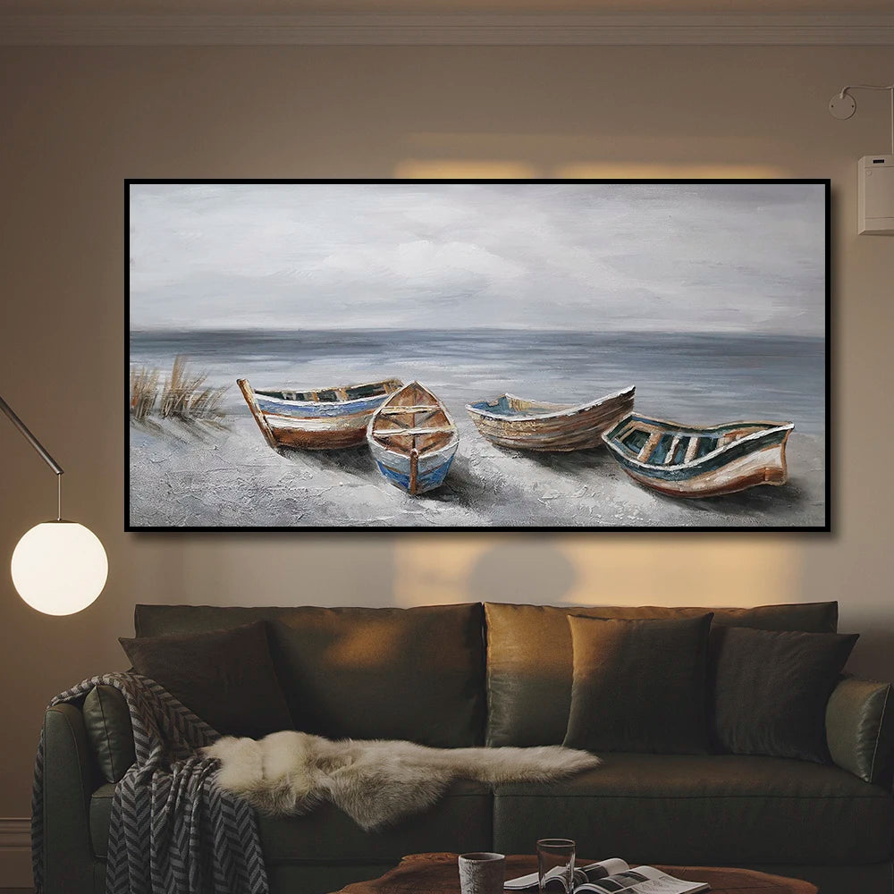 Abstract Nordic Seaside Boats Canvas