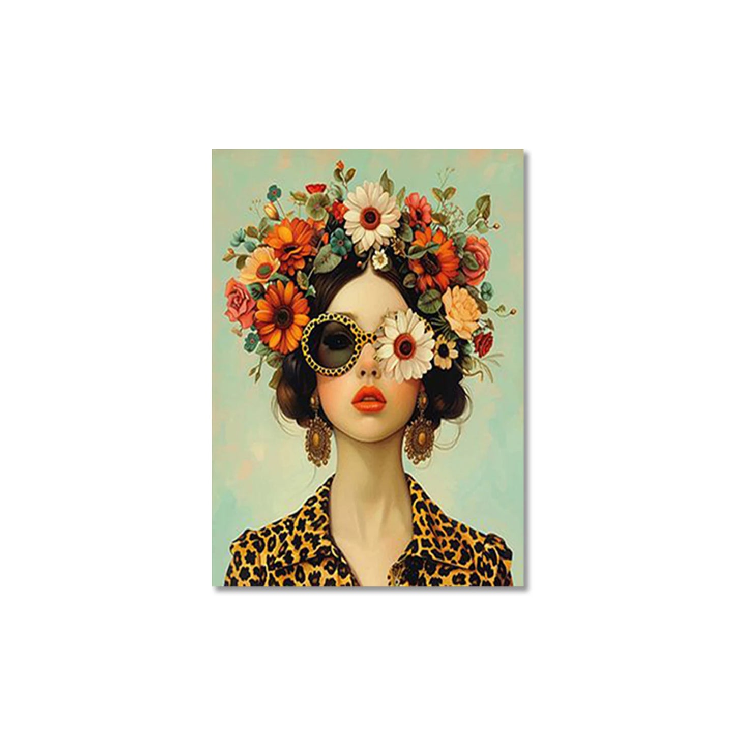 nordic scandinavian portrait woman with glasses flowers and birds canvas