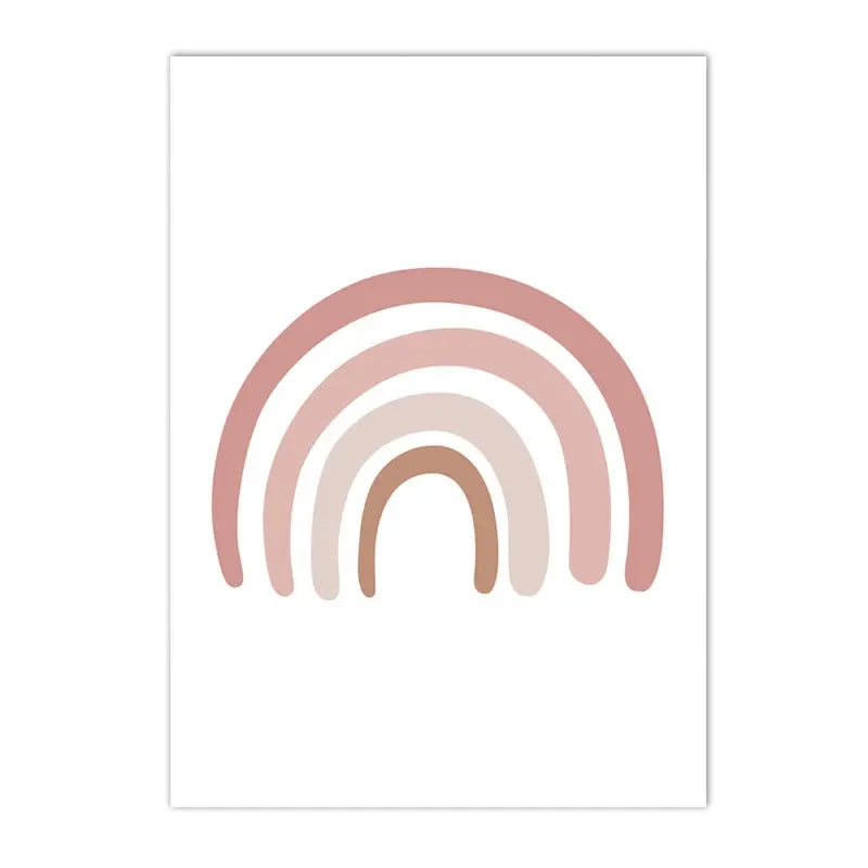 Nordic kids canvas with rainbow, sun, clouds and pink flowers