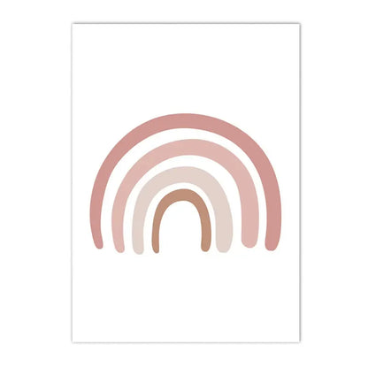 Nordic kids canvas with rainbow, sun, clouds and pink flowers