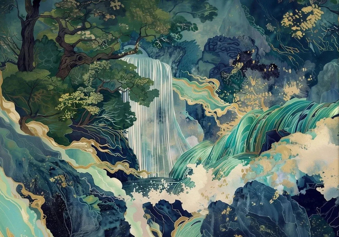 Hokusai Ukiyo-e Waterfall Canvas
