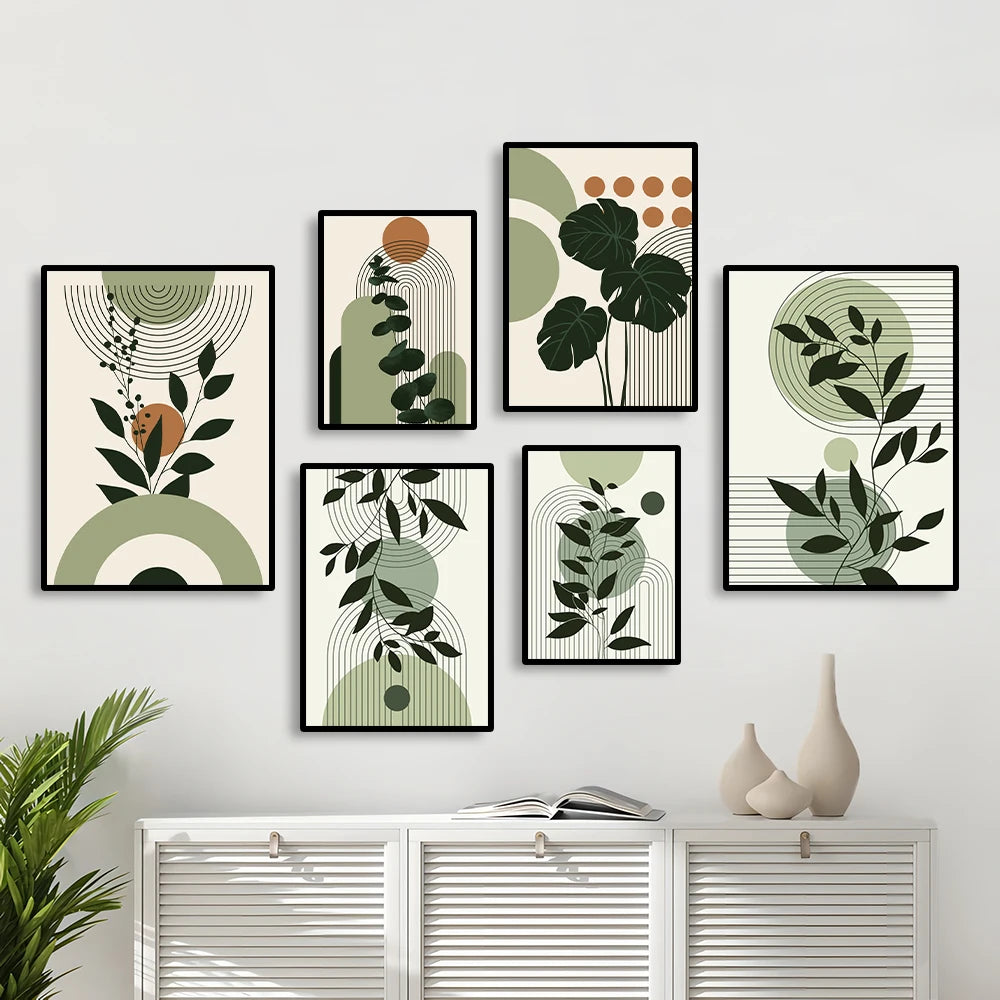 Abstract Geometric Shape & Leaves Canvas