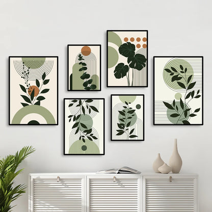 Abstract Geometric Shape & Leaves Canvas