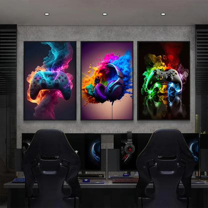 three piece game controller modern unframed canvas set
