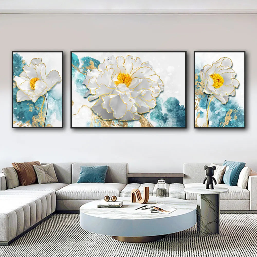 White Peony Blossom Canvas - Set Of 3