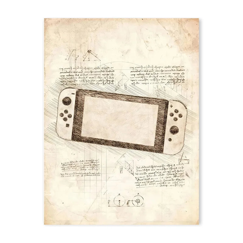 Vintage Sketch Gaming Blueprint Prints Collection