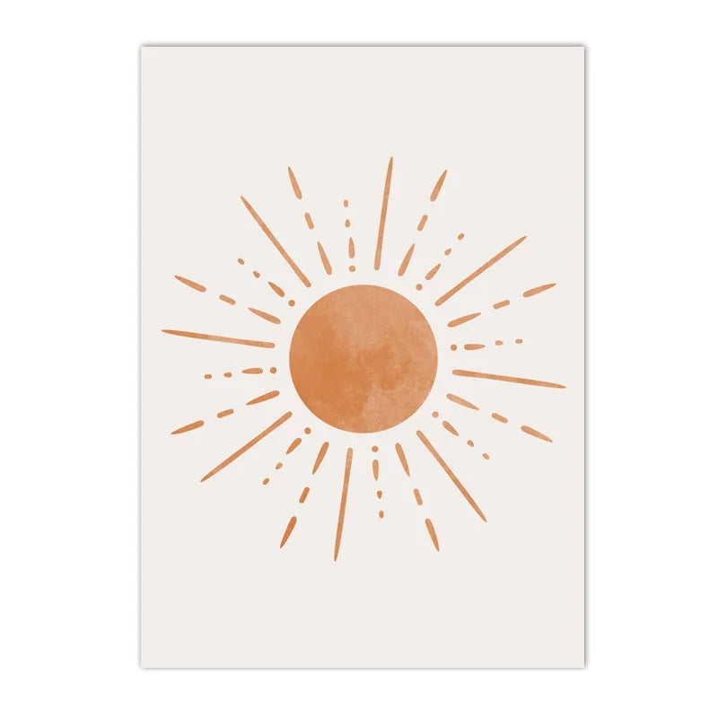 boho mid century abstract sun and moon nordic canvas