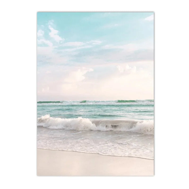 swan with surfboard under coconut tree tropical beach canvas wall art