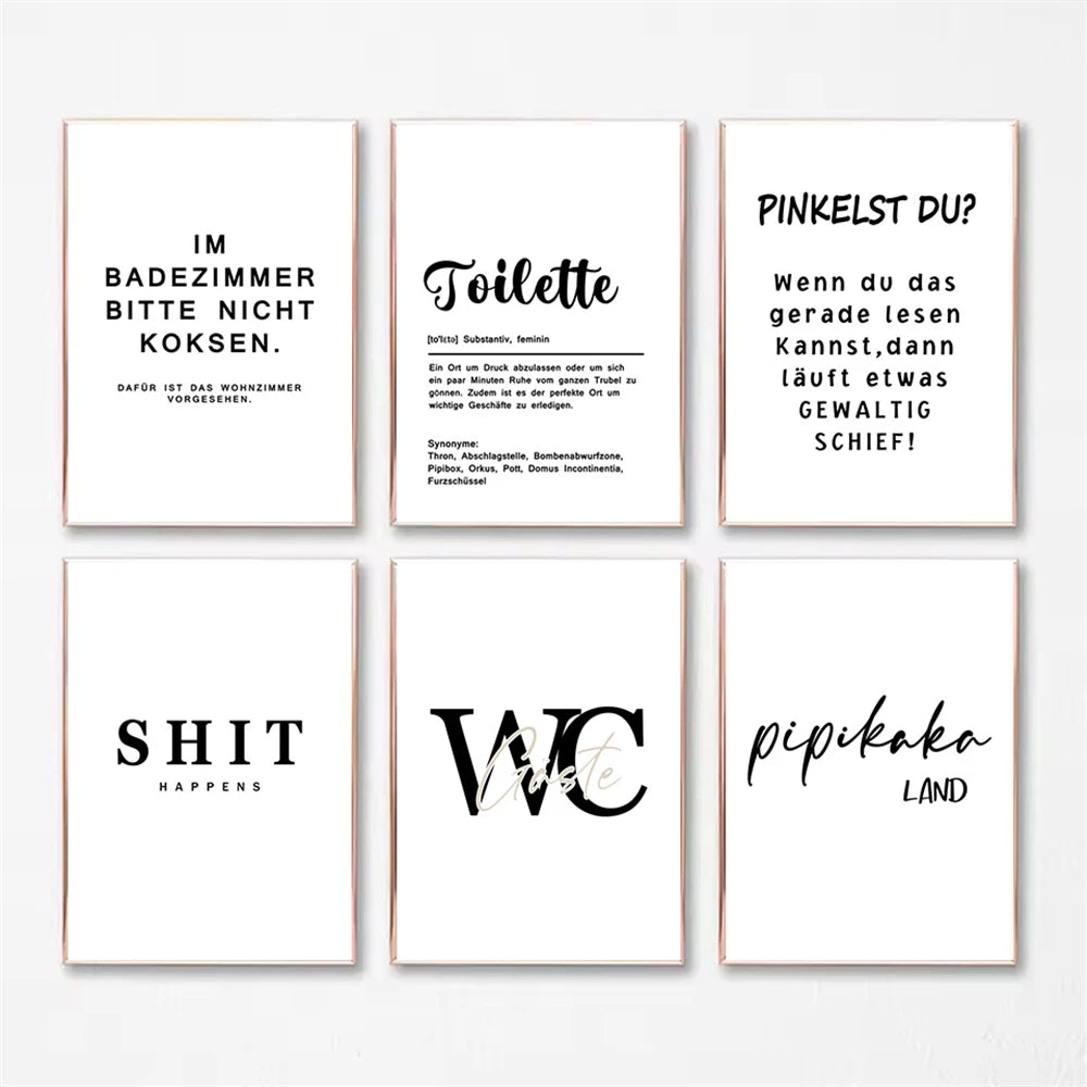minimalist black and white funny bathroom saying quote canvas