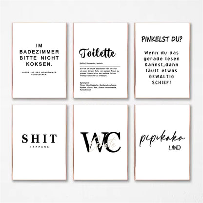 minimalist black and white funny bathroom saying quote canvas