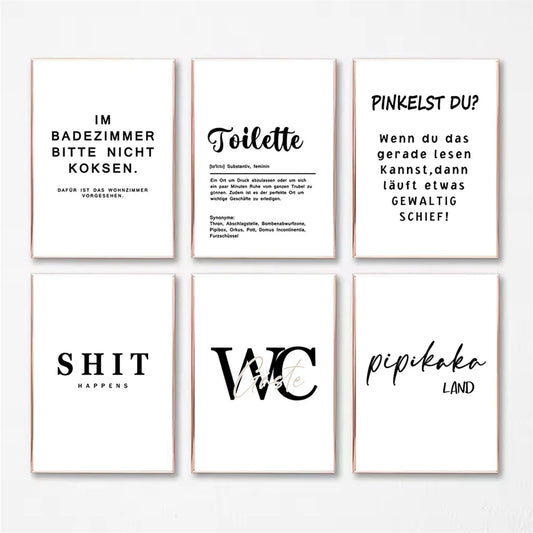 minimalist black and white funny bathroom saying quote canvas