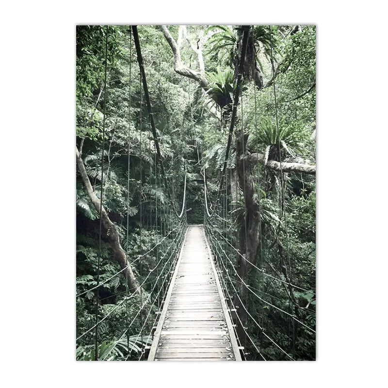 leopard in tropical jungle with palm and monstera leaves on canvas