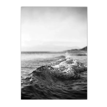 black and white coastal canvas with coconut palms sea and figure silhouette