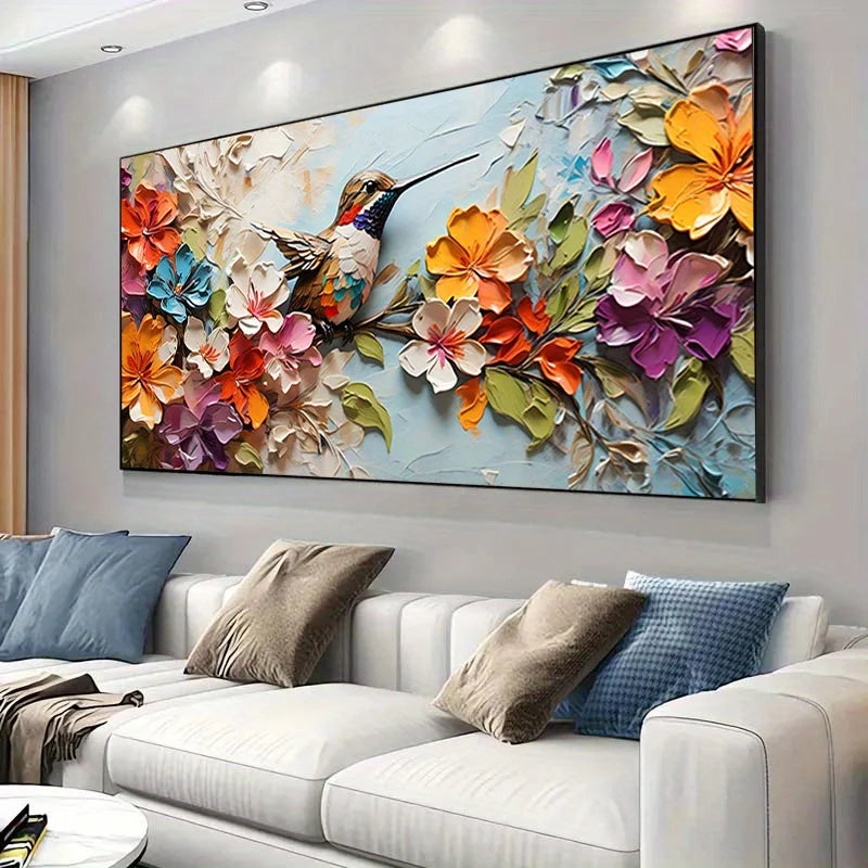 vibrant floral hummingbird unframed modern canvas