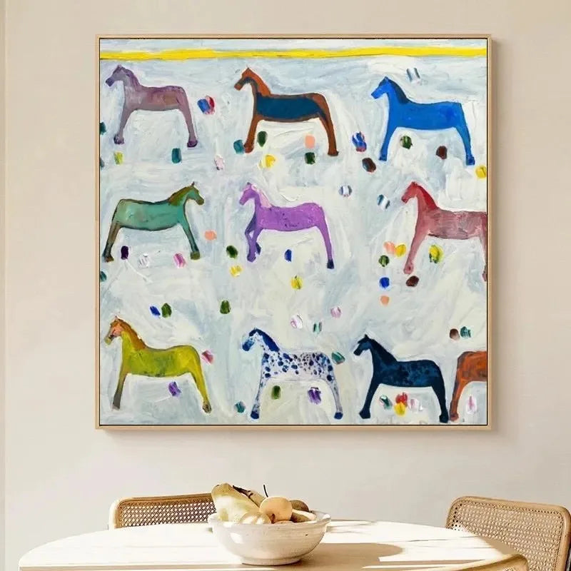 minimalist yellow horse portrait canvas wall art