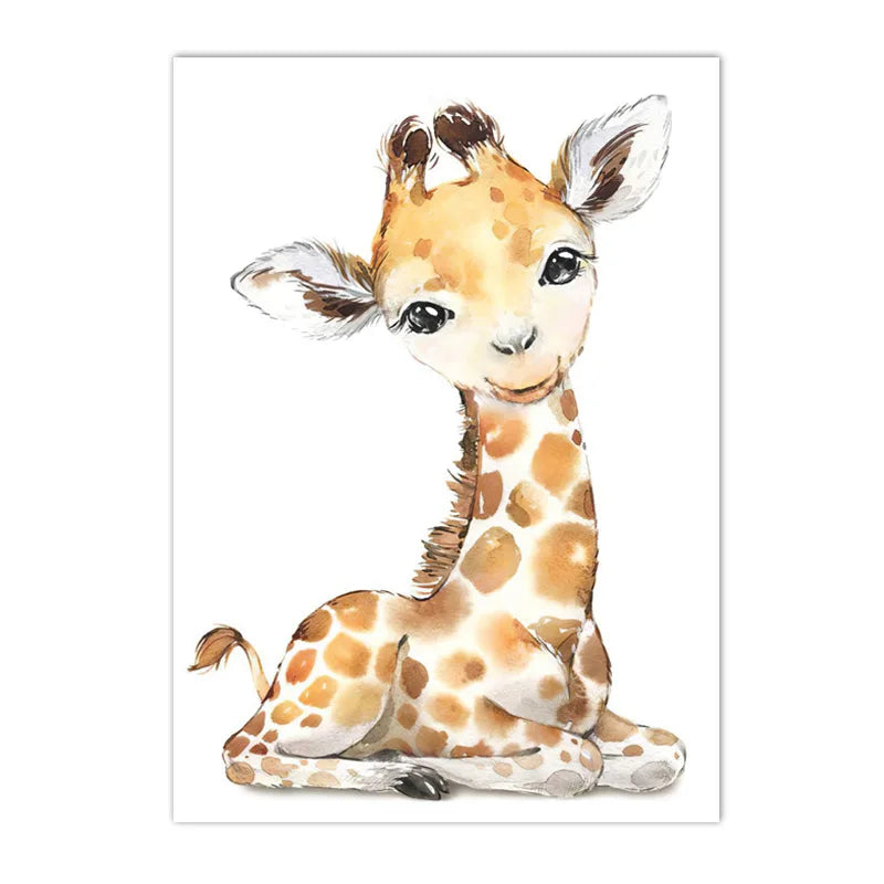 nordic baby animals lion elephant fox deer on nursery canvas