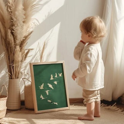 vintage japanese flying crane elegant bird canvas