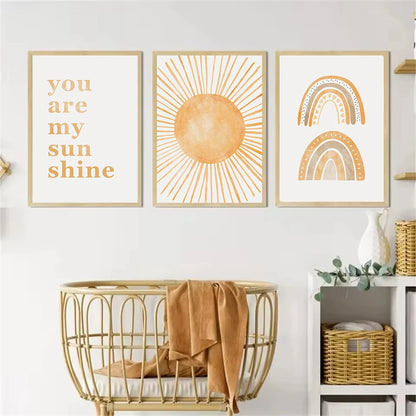 boho rainbow and sun nursery canvas with the quote you are my sunshine