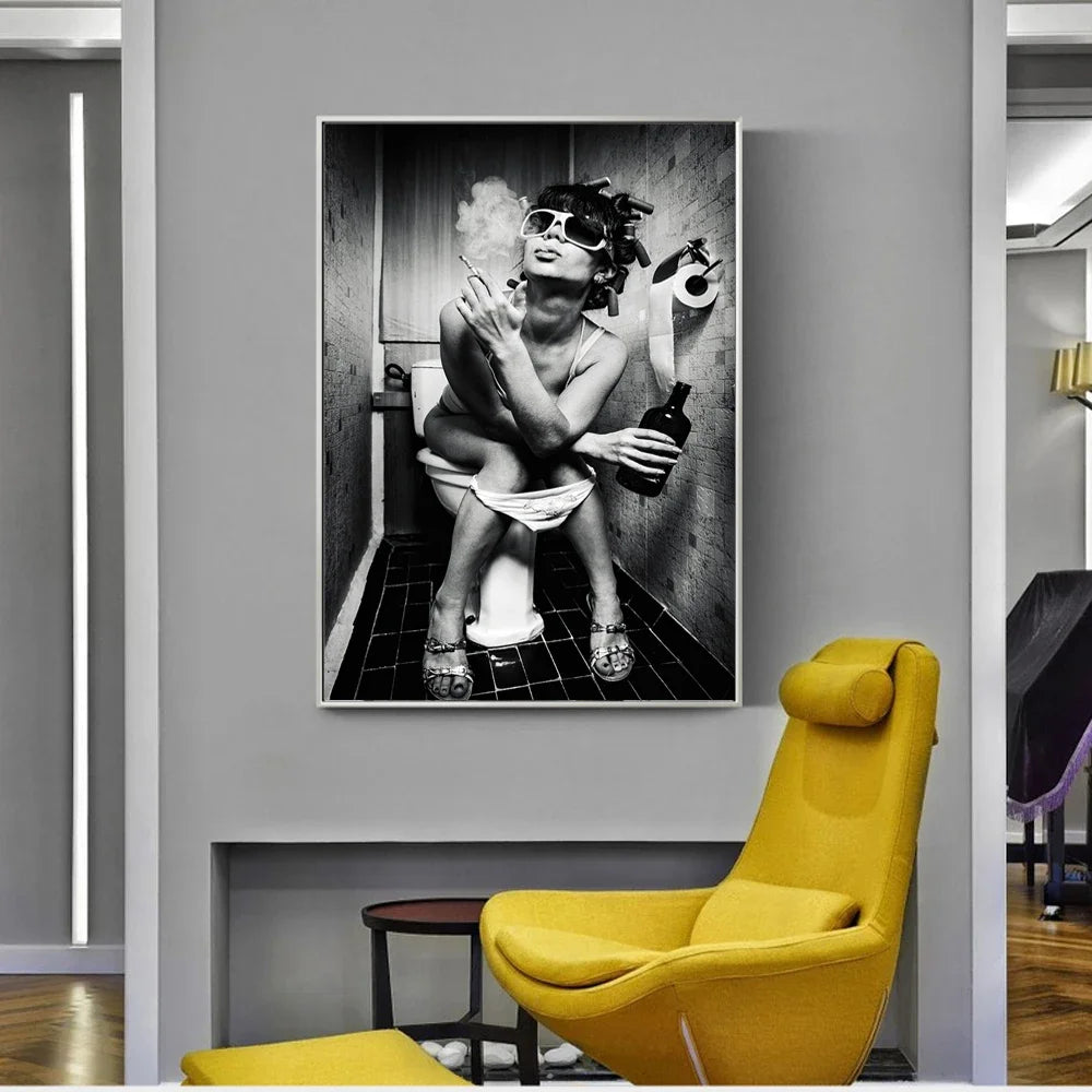 Woman on Toilet & Cigarette Pop Art Canvas