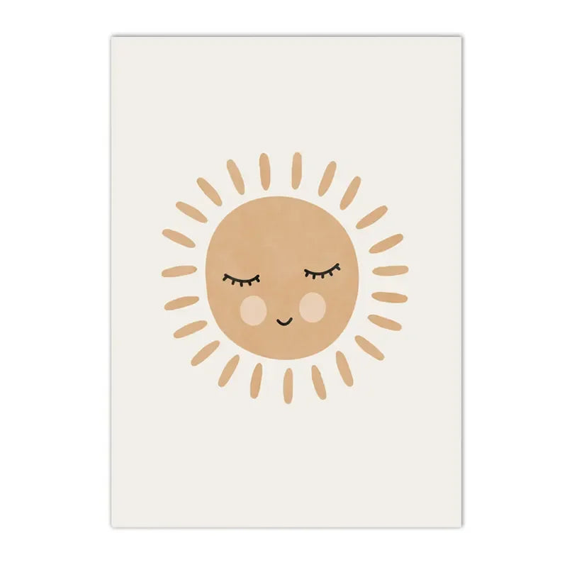 boho sun and rainbow with deer kids canvas wall art