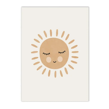 boho sun and rainbow with deer kids canvas wall art