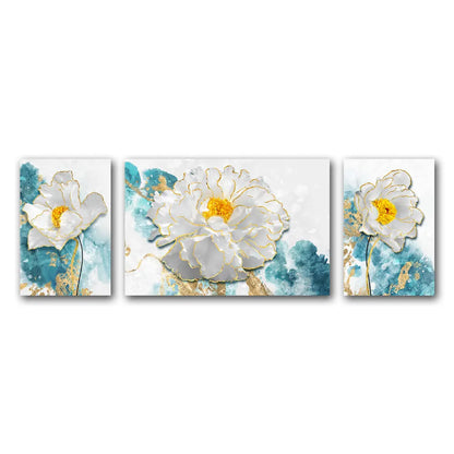 White Peony Blossom Canvas - Set Of 3
