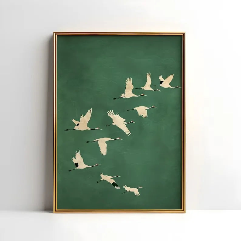 vintage japanese flying crane elegant bird canvas