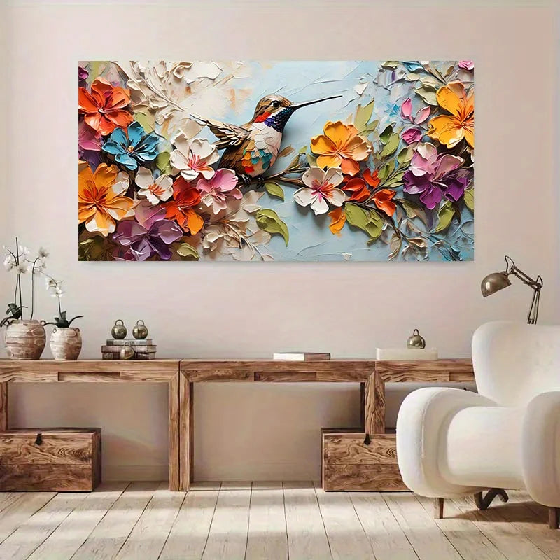 vibrant floral hummingbird unframed modern canvas