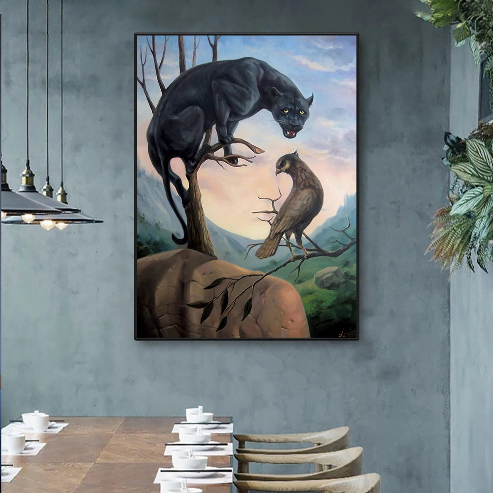 nordic optical illusion animal canvas wall art