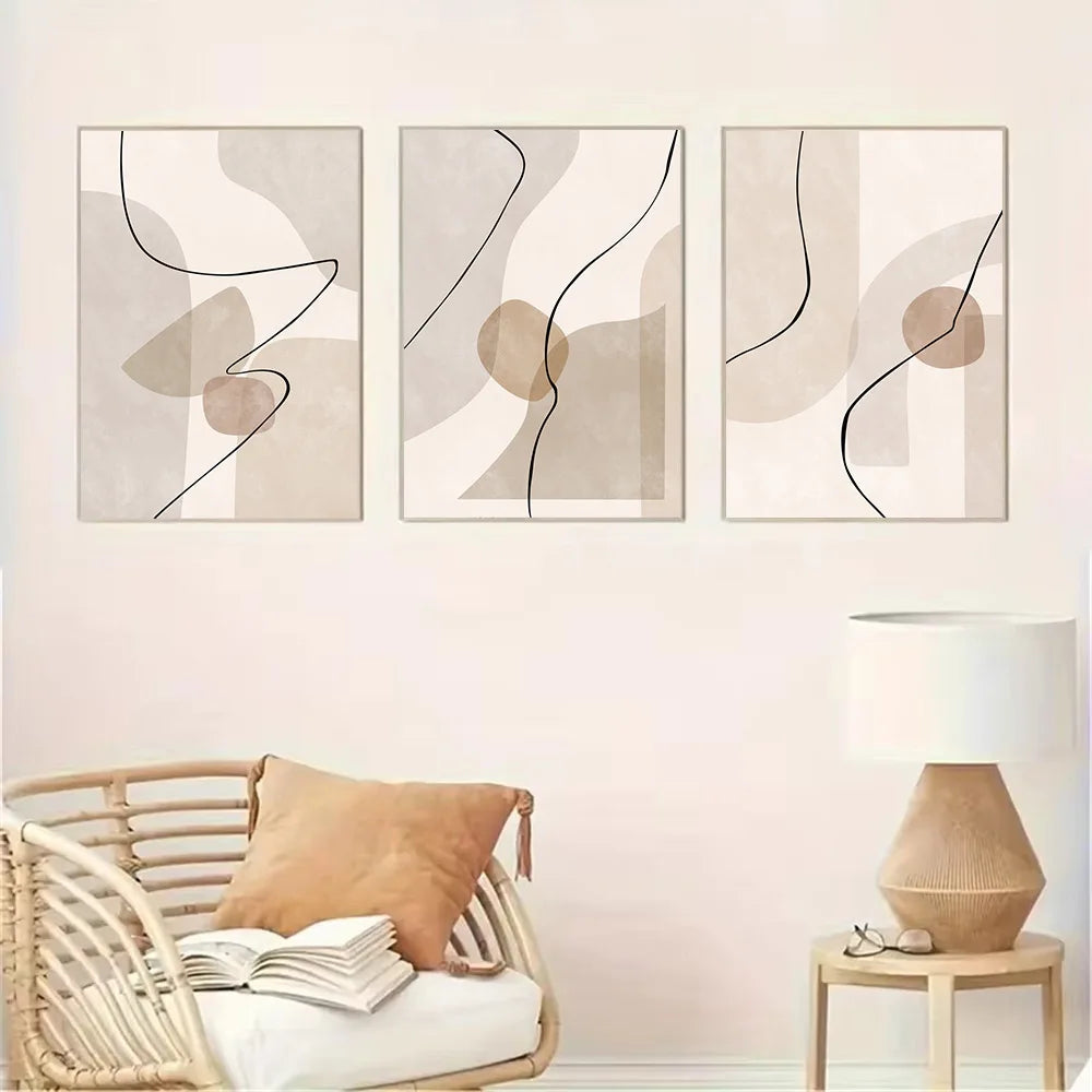 abstract beige geometric line art canvas wall art