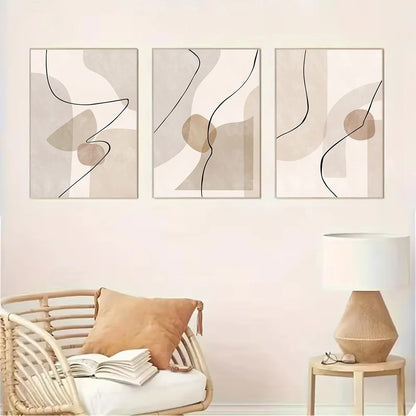 abstract beige geometric line art canvas wall art