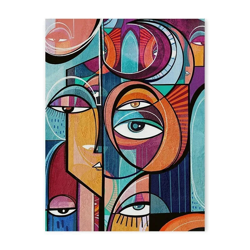 Geometric colour-block human face abstract canvas wall art