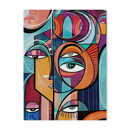 Geometric colour-block human face abstract canvas wall art