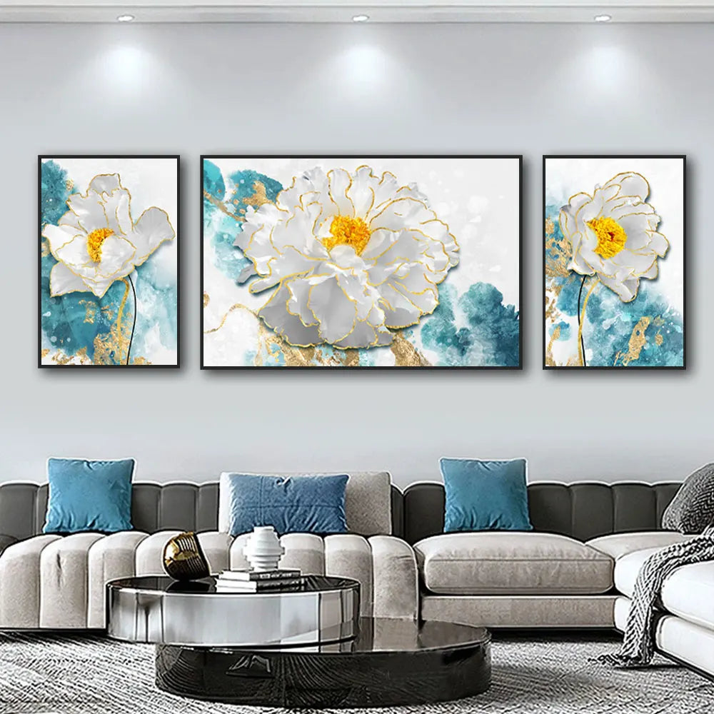 White Peony Blossom Canvas - Set Of 3