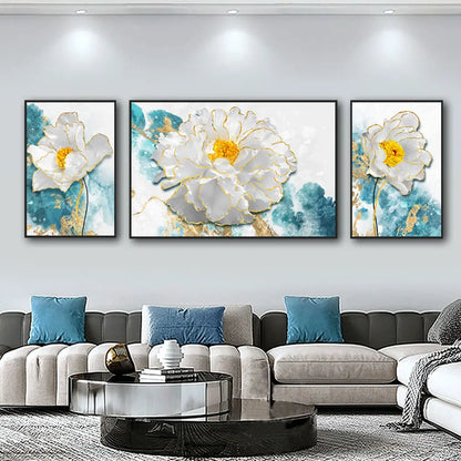 White Peony Blossom Canvas - Set Of 3