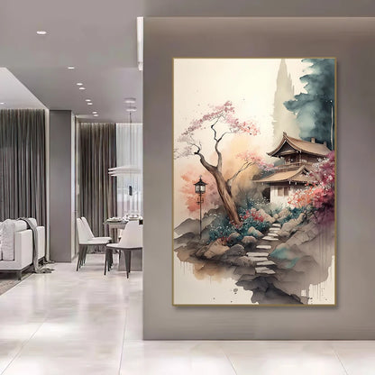 japanese style watercolor landscape aesthetic canvas wall art