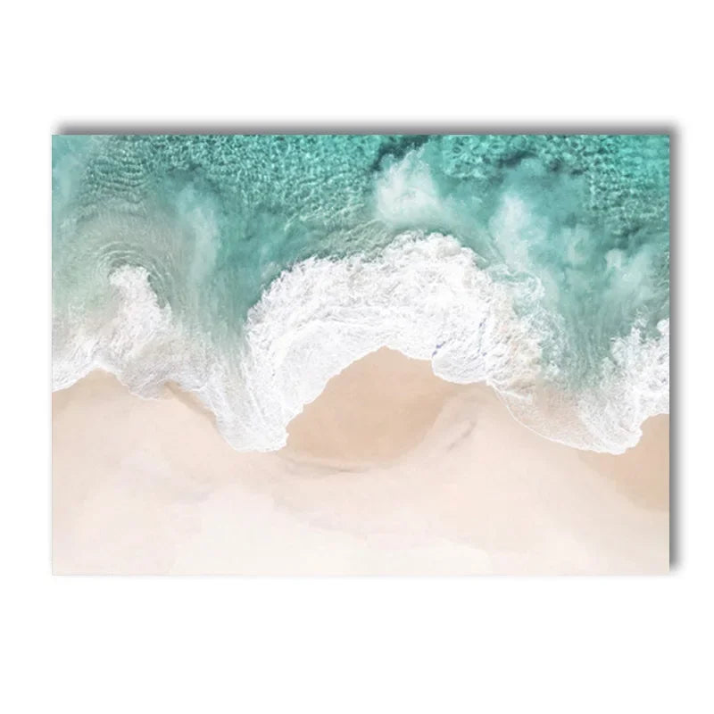 swan with surfboard under coconut tree tropical beach canvas wall art