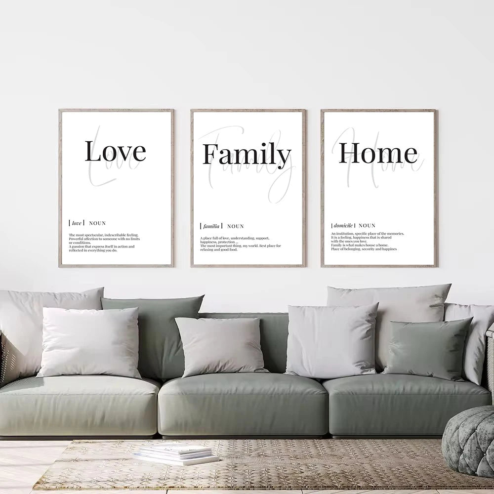 black and white home love family nordic typography canvas