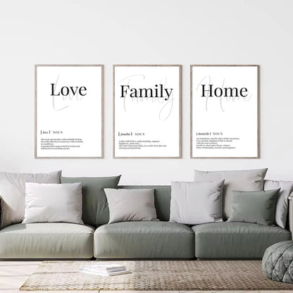 black and white home love family nordic typography canvas