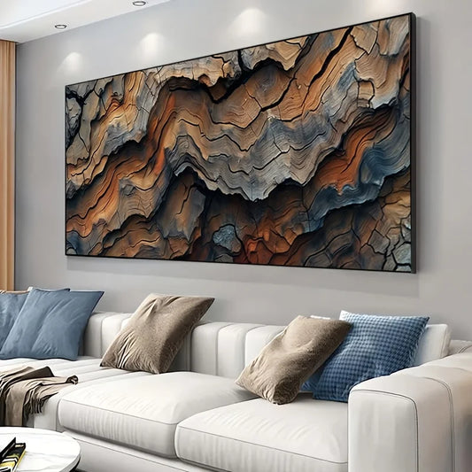 frameless modern abstract canvas with bark texture effect