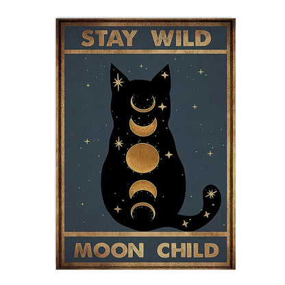funny black cat are you pooping bathroom canvas sign