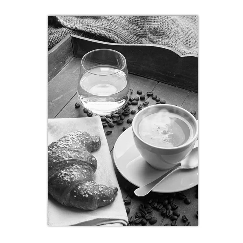 black and white fashion woman holding drink canvas wall art