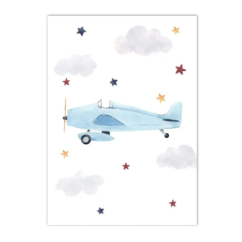 kids nordic cartoon canvas with balloon car and airplane