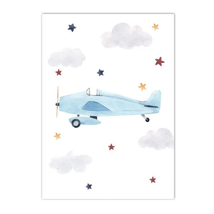 kids nordic cartoon canvas with balloon car and airplane