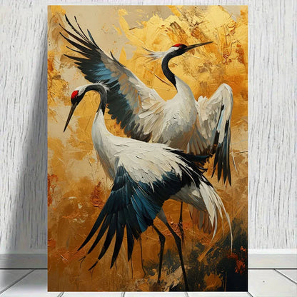 elegant two cranes art deco frameless canvas print