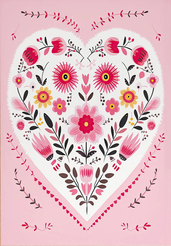 Three-piece folk-art hearts and birds Valentine canvas