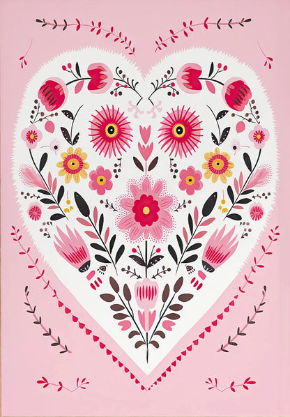 Three-piece folk-art hearts and birds Valentine canvas