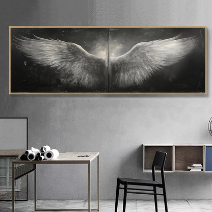 retro black and white angel wings canvas wall art