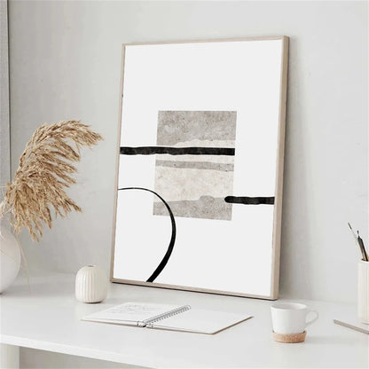minimalist beige and black color block abstract line canvas