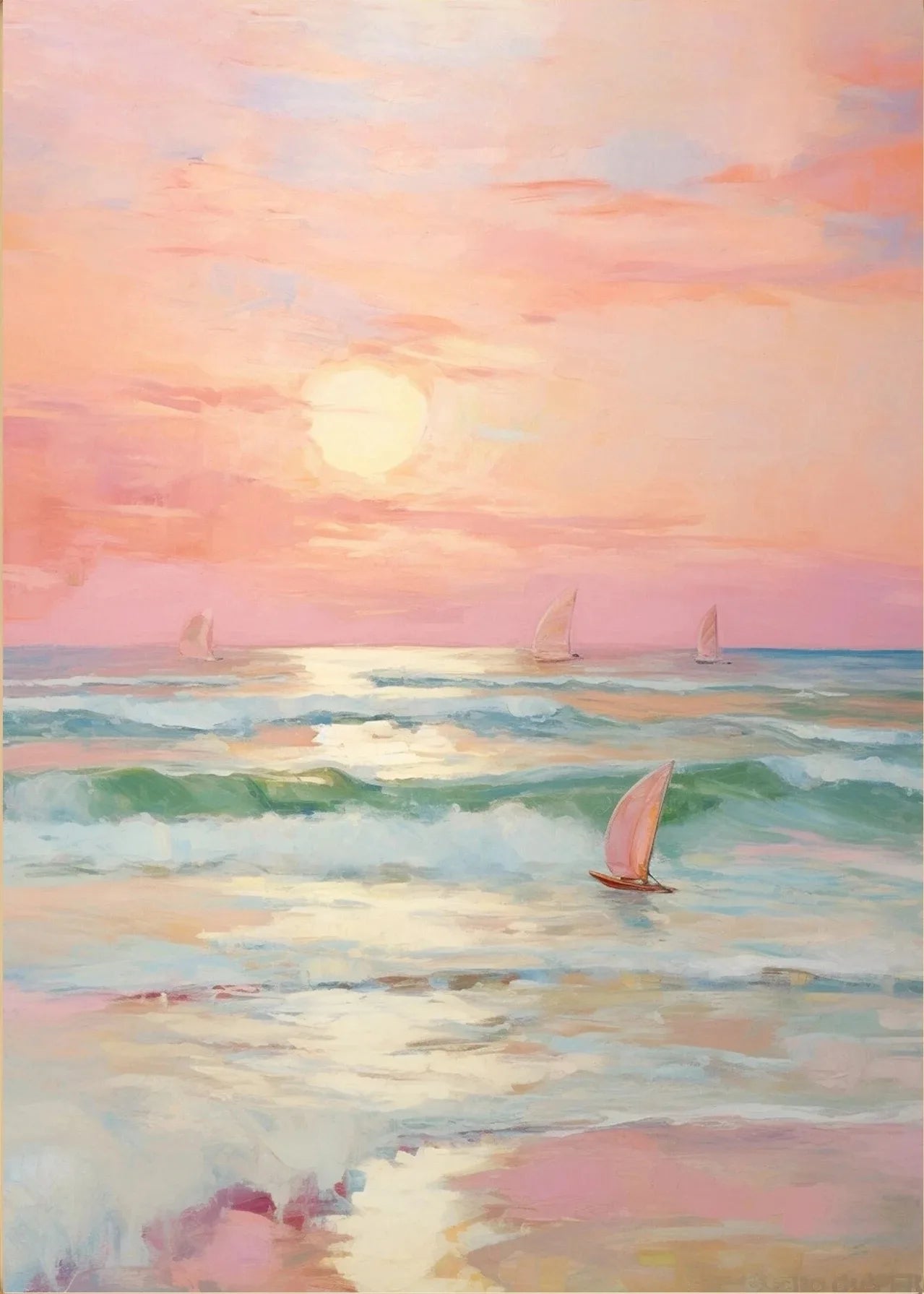 pink horse standing at coastal beach boho canvas print